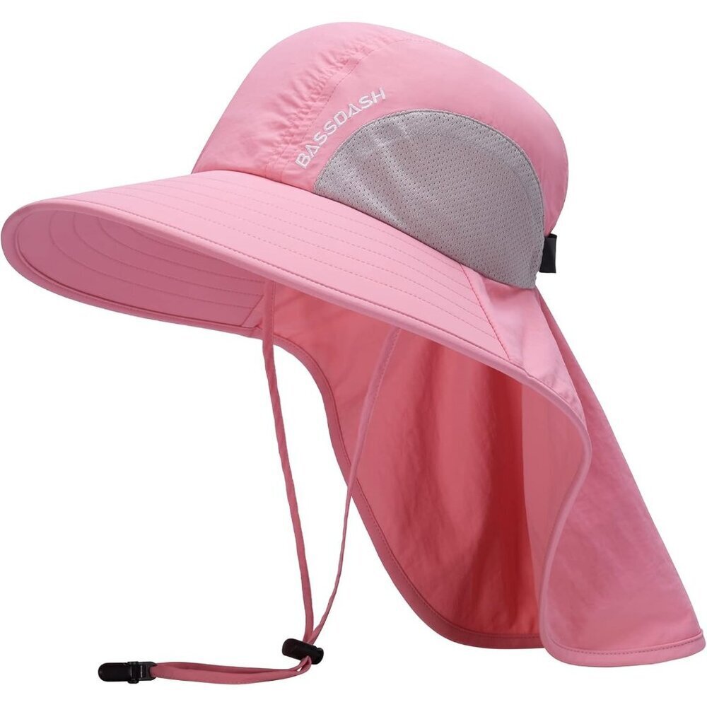 Unisex Light Pink 100% Nylon Wide Brim Mesh Vent With Neck Flap Classic Sun Hat